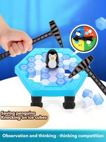 Save The Penguin Family Game Interactive Ice Breaking Board Toy, Includes Colorful And White Plastic Pieces