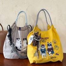 New Women's Crossbody Bag Nylon Shopping Bag Cat Embroidery Lightweight Tote Bag Folding Storage Suitable For Commuting Travel Leisure Outdoor Party Holiday Gifts