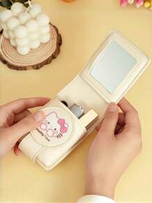 Sanrio 1pc Sanrio For Hello Cute Kitty Lipstick Storage Bag With Mirror - Kawaii Travel Organizer & Friendship Gift For College Women (Graduation Season), Foldable Design With Whimsical Print