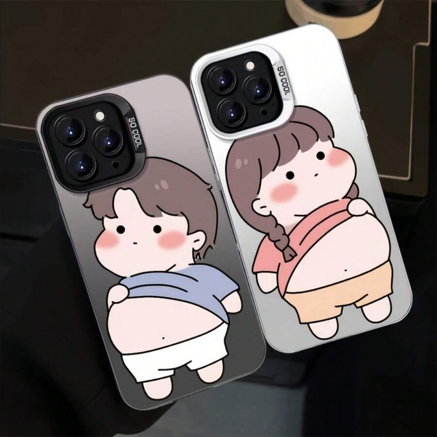 1pcs Cartoon Character Fortune Boy And Girl Cute Pattern Couple Phone Case Full-Inclusive PET Shock-Absorbing Soft Shell Suitable For Apple IPhone17/17pro/17promax/17air/17E16/15/14/13/12/11 Pro/Plus/Pro Max/XS Max/X/XS And Galaxy S21/S22/S23/S24/S25/S26/Ultra/FE/Plus,  Protective Cover, Valentine's Day Gifts - CY白人女孩 - 查看 1