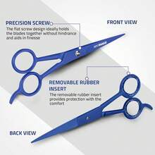 Care Hair Cutting And Hairdressing Scissors 6.5 Inch, Premium Stainless Steel Shears With Smooth And Blades Salons, Men, Women And, Silver - 藍色 - 查看 4