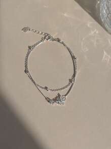 1 pièce Bracelet fleur de cerisier à double couche, version coréenne simple et personnalisée avec des strass, fraîche, simple et polyvalente. (La chaîne de queue et la boucle sont aléatoires)