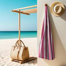 1pc Extra Large Beach Towel, Multi-Size, Striped, Microfiber, Soft, Absorbent, Essential For Bathroom, Vacation, Beach, Swimming Pool, Gym, Multipurpose - Pink - View 7