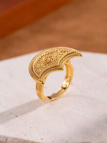 Herseygold 1 Stück verstellbarer Größe, messingplattierter goldener Ring mit Blumen- und Mondhalbmond-Design, Schmuck im orientalischen Stil für Frauen, Hochzeit und Festlichkeiten