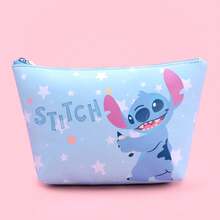 Miniso Portable Cosmetic Bag Cartoon Anime Stitch Toiletry Bag Lightweight Large Capacity Travel & Holiday Makeup Bag Foldable Cosmetic Pouch With Zipper - Blue - View 1