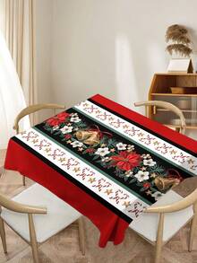 1pc Cartoon Christmas Series Print Tablecloth, Modern Polyester Fiber Rectangular/Round Waterproof Tablecloth For Living Room, Outdoor Dining Table, Small Round Table - Black and White - View 8