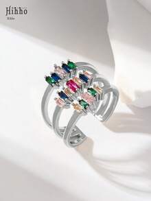 Hihho 1 件可调节时尚彩色锆石镶嵌彩虹系列戒指，多种风格选择，适合优雅女性，日常装饰