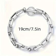 Titanium Steel Men's Cuban Bracelet Thick Chain Industrial Style Hip-Hop Fashion Brand Jewelry Trapezoidal Stainless Steel Cross Chain - Bạc - Xem 3