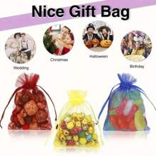 10pcs/100pcs Red Organza Drawstring Pouches 2.75"X3.54", Jewelry Gift Bags For Wedding, Birthday Party, Decorative Fabric Pouches, Makeup Bags, Party Supplies