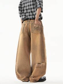 1 quần jeans ống rộng đơn giản thời trang Mỹ cổ điển dành cho nam Justice Brother - Màu xanh lam - Xem 8