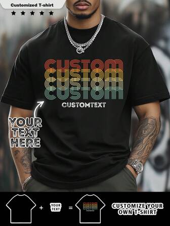 T-shirt vintage personalizzata da uomo, personalizza il tuo testo, nome, stampa per bambino/amico/idolo/coppia/famiglia/festa/scuola/sport/animale domestico/amore, logo/affari/uniforme aziendale