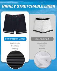 Bañador de hombre con forro de compresión, pantalón corto de baño de 5 pulgadas de entrepierna para hombres - Negro tropical - Ver 3