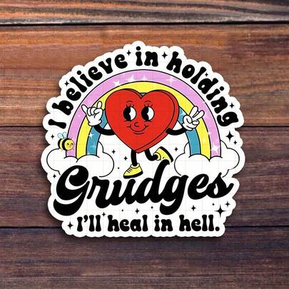 3-Inch "I Believe In Holding Grudges Sticker, Perfect For Expressing Your Feelings! Use It On Notebooks, Planners, And Casual Wear. Ideal For Humor Lovers, Students, And Anyone Who Enjoys Playful Designs. Categories: Humorous Stickers, Meme Stickers, Character Art, Playful Designs."