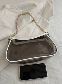 Bolso de hombro de cadena transparente con borde contrastado, adecuado para compras, carteras, jóvenes mujeres, estudiantes universitarios, recién llegados, trabajadores de cuello blanco. Son muy apropiados para oficinas, universidades, trabajo, negocios, ir al trabajo, actividades al aire libre, viajes y salidas