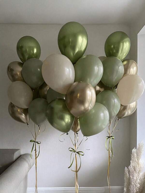 20pcs Vintage Green, Golden & White Balloon Set - Perfect For Birthdays, Weddings, Valentine's, Thanksgiving, Christmas, New Year's Decorations & Parties,Opening Ceremony, Graduation Season, Home Decoration, Balloon Arrangement, Balloon Party, Photography Props Sign-In Photo Atmosphere Background, Photo Props Still Life Decoration