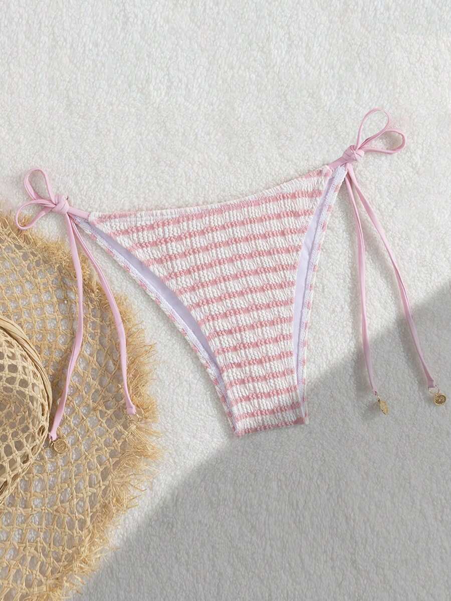 Ladies Summer Beach Striped Lace Up Bikini Bottoms, Hot Selling Swimsuits In Europe And America - Baby Pink - View 1