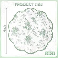XNHHW24Pcs Sage Green Floral Party Plates Vintage Floral Leaf Disposable Paper Plates Wildflower Toile 7 Scalloped Rim Dessert Plate For Christmas Birthday Bridal Tea Party Supplies3xz4 - SageGreen - View 2