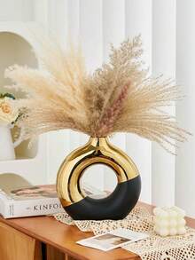 1pc Gold Resin Vase, Nordic Modern Bohemian Hollow Donut Vase Home Decor Room Decor Flower Vase Glass Vase - Multicolor - View 9