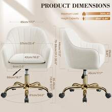 Velvet Vanity Chair With Wheels - Adjustable Swivel Makeup Chair, Plush Office Desk Chair With Rolling Casters For Bedroom, Living Room & Dressing Area - Beige - Beige - View 7