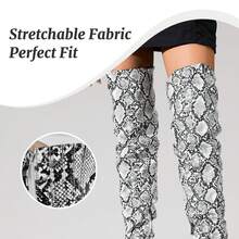 Snakeskin Boots Knee High Boots Women Sexy Stunning And Stylish Exquisite Pointed Toe Fine High Heels Pleated - 銀色 - 查看 3