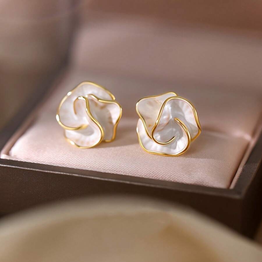Elegant Camellia Earrings, Retro Style, Women's Fashion Accessories, Seasonal Daily And Vacation Accessories - E15-鮮花 - 查看 1