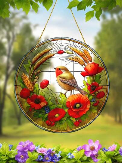 1 Piece, 2D Flat, Acrylic, Flower And Bird Sun Trap, Garden Sun Trap (5.9inches X5.9inches), Holiday Parties, Interior And Exterior Decoration, Glass Window Decoration, Front Door Decoration, Courtyard Decoration, Best Gift For Family