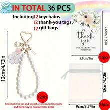 36/21/15件套图案合金珍珠钥匙扣，双花合金钥匙扣吊坠，可爱小白花珍珠饰品，耳机套，包包挂饰（5个珍珠花钥匙扣、5张感谢卡和5个欧根纱袋） - 15件(5套) - 查看 15