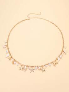 Cuiwrgrs 1pc Ocean Beach Holiday Shell Faux Pearl Waist Chain, Gentle Temperament Design, Suitable For Beach Holiday Women Summer Wear & Gifts - Gold - View 4