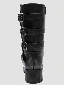 GLOBALWIN Chunky Mid Calf Fashion Dressy Motocycle Biker Military Style Combat Boots For Women Low Heel Fall Boots Halloween Season - 24YY02 仿古銀 - 查看 5