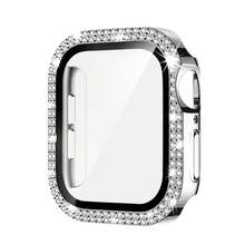 Compatible With Apple Watch Case Series 10/9/8/7/6/5/4/SE With Tempered Glass Screen Protector, Double Bling Case Crystal Diamonds Rhinestone Bumper Overall Hard PC Ultra Protective Cover Compatible With Apple Watch - Apple Double Row Shell Membrane - View 29