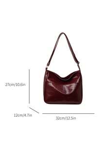 Classic Casual Minimalist Women's Crossbody Bag, Fashionable Burgundy Shoulder Bag For Summer, Minimalist Solid Color Pleated Texture Design, Adjustable Strap Shoulder Bag , Burgundy Bag - Burgundy - View 6