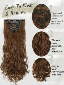 18-30inch Long Wavy Clip-In Hair Extensions, 7pcs/Set Thick Hair Pieces With Invisible Clips, Soft Synthetic Fiber, Black, For Women