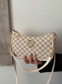 2025, New Fashion Classic Pu Waterproof Fabric M Letter Print Design Metal Chain Decoration Shoulder Crossbody Bag. Suitable For Shopping, Purse, Students, Young Women, Office Women. Perfect For Office, College, Work, Business, Commuting