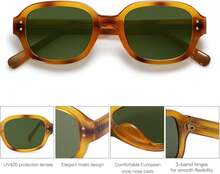 SOJOS Rectangle  For Women Vintage  Outdoor Travel Sun Glasses Square Frame SJ2218 - Amber Yellow - View 4