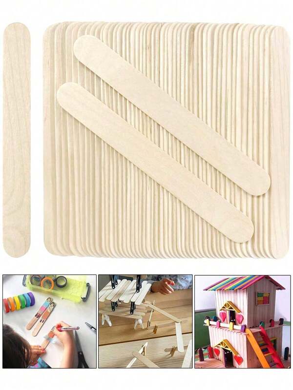 100Pcs Craft Sticks Ice Cream Sticks Natural Wood Popsicle Craft Sticks 5.9 Inch Length Treat Sticks Ice Pop Sticks For DIY Crafts,Wax Hair Removal Stirring Rod,Home Art Projects, Classroom Supplies, Building Models, Handicrafts And Creating Craft Projects