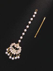 1pc Vintage Bridal Forehead Chain, Pearl & Rhinestone Headpiece, Wedding Hair Accessory