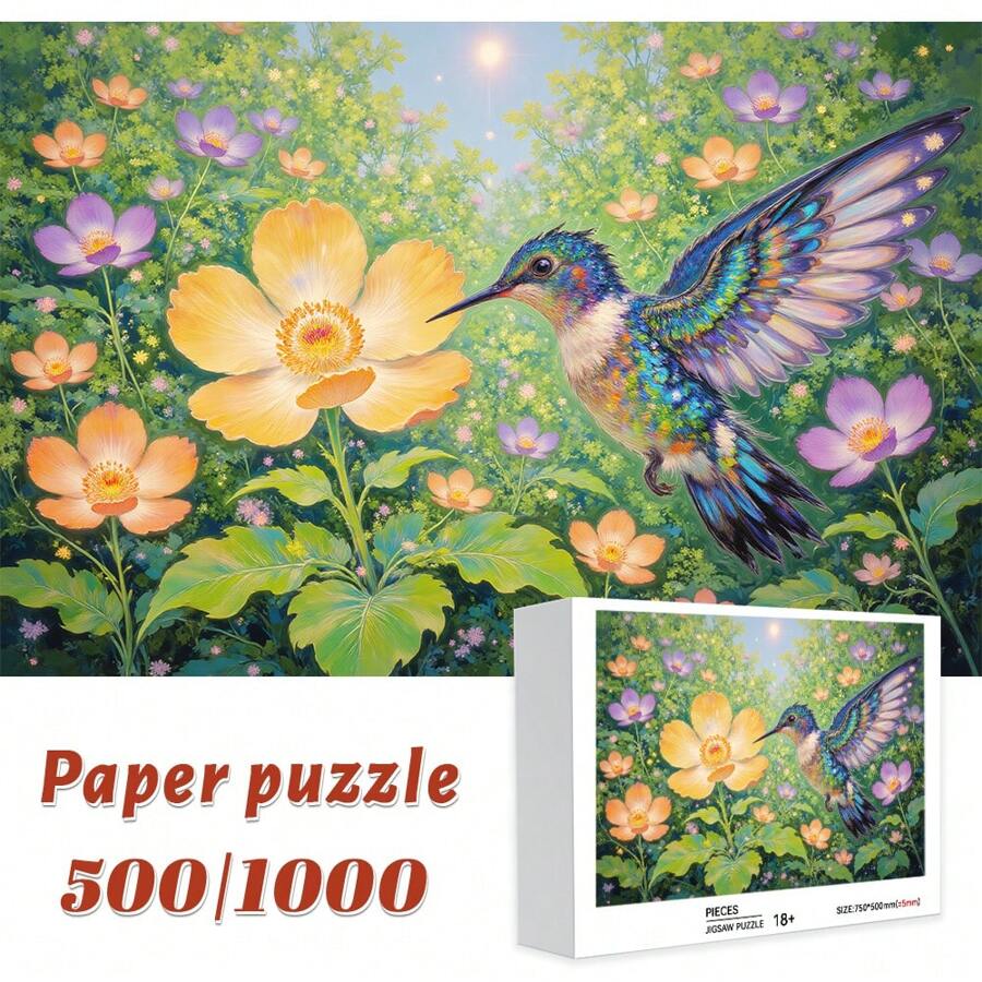1000/500 pezzi Scatola regalo puzzle per adulti (70x50 cm), puzzle con colibrì e fiori, materiale resistente ai graffi. Adatto per decorare stanza o ufficio. Ideale per decorazioni per feste di compleanno, omaggi per la casa nuova, festa del papà, porta divertimento e piacere decorativo per appassionati di fai-da-te e decorazione della casa.