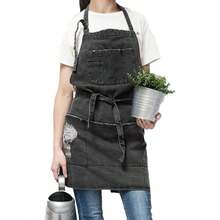 SKKREDenim Apron With 5 Pockets For KitchensHairstylist Aprons For Women Men Adjustable Bib Jean Apron For Arts Cafe Work8h2g - BlackGray - View 1