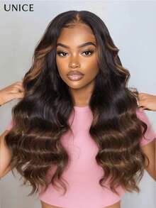 UNice 7x5 Bye Bye Knots Wig Glueless Lace Summer Roast Ombre Loose Wave Wig Black To Chestnut Brown Color Pre Cut Lace Closure Glueless Human Hair Put On And Go Wig With Bleached Knots 150% Density - Màu hợp thời trang - Xem 1