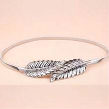 1 pieza Cinturón elástico de cintura ancha con hojas dobles, adecuado para vestidos, ideal para eventos formales de verano y fiestas