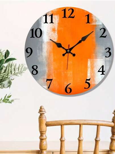 Pc 10" /12" Rustic Oranje Grijs Gradient Pattern Wooden Wand Clock, Silent Non Ticking, Ideal Living Room Bedroom Home view 5