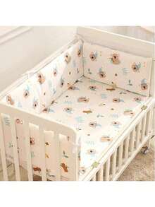 2婴儿床周长120厘米/47.24英寸，180厘米/70.86英寸，白色新生儿卡通刺绣软垫包，儿童防撞条，防摔围栏 - 彩色 - 查看 11