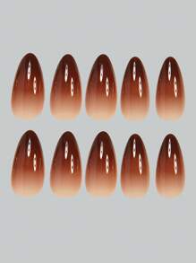 Set da 24 unghie a mandorla lunghe da applicare, in stile semplice ma intellettuale, con tonalità di nudo e marrone, con 1 lima per unghie e 1 gel trasparente inclusi
