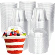 Clear Plastic Cups With Lids,6 Oz-50 Pack Mini Parfait Cups With Dome Lids(No Hole),Disposable Party Dessert Cups For Cold Drinks,Fruit,Cupcake,Ice Cream,Snack,Candy - 100 Pack Cups With Dome Lids - 查看 1