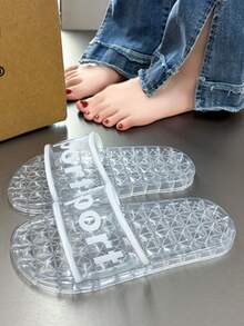 2026 Nuevas sandalias de plástico transparente de moda para mujer, sandalias de ducha de cristal para interiores de verano, resistentes al deslizamiento y de alta calidad, versátiles sandalias transparentes de playa - Blanco - Ver 3