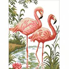 LaoJieYuan Juego completo de bordado de punto de cruz con 2 flamencos estampados y sin imprimir, tela contada, DMC, decoración del hogar, kit de manualidades DIY, kit de bordado, kit de punto de cruz, kit de ganchillo, kit de aguja de perforación, accesorios de costura, kit de costura, hilo de bordado, kit de manualidades, patrones de costura, suministros de manualidades de ganchillo, kit de bordado para principiantes, patrón de costura - Necesita bordar usted mismo, sin marco. - Ver 3