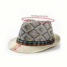 1pc Men's British Retro Jazz Hat - Lightweight Straw Fedora With Black Ribbon Band, Stylish Striped Pattern (Beige/Brown/White), Perfect For Daily Wear, Parties & Sporting Events - Ideal Gift For Men, Evening Headpiece, Woven Fabric Construction - Navy Blue - View 6