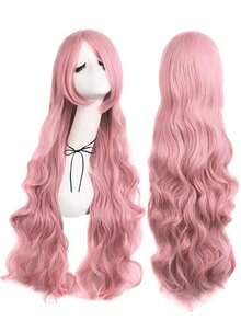 Peluca larga y ondulada de color rosa para mujeres, pelucas rosas con flequillo para Halloween, cabello sintético con un flequillo largo y natural, ondulado, resistente al calor, peluca de color llamativo para fiestas, disfraces, navidad, día de acción de gracias, día de la madre, festivales de música y decoraciones - Rosa - Ver 1