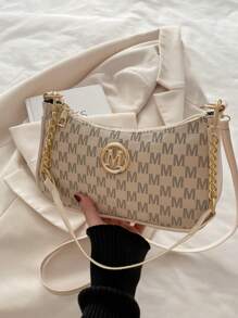 2025, New Fashion Classic Pu Waterproof Fabric M Letter Print Design Metal Chain Decoration Shoulder Crossbody Bag. Suitable For Shopping, Purse, Students, Young Women, Office Women. Perfect For Office, College, Work, Business, Commuting