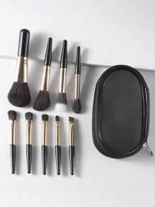 9 Peças Mini Conjunto de Pincéis de Maquiagem, Kit de Viagem Portátil, Adequado para Iniciantes, Pincéis de Pó e Contorno com Nécessaire Preto